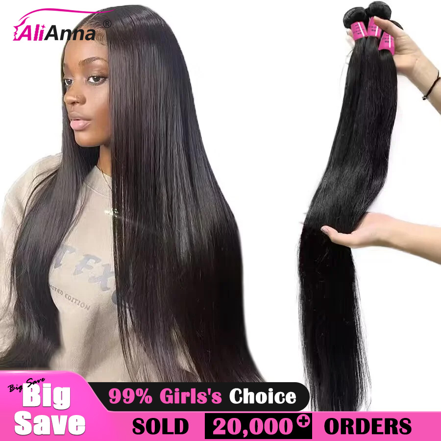 ALIANNA 36 38 40 Inch Tóc Bó # 1B Thẳng Lưng Remy Brasil Tóc 30 Inch Bó Xương Thẳng tóc Chất Lượng Hàng Đầu