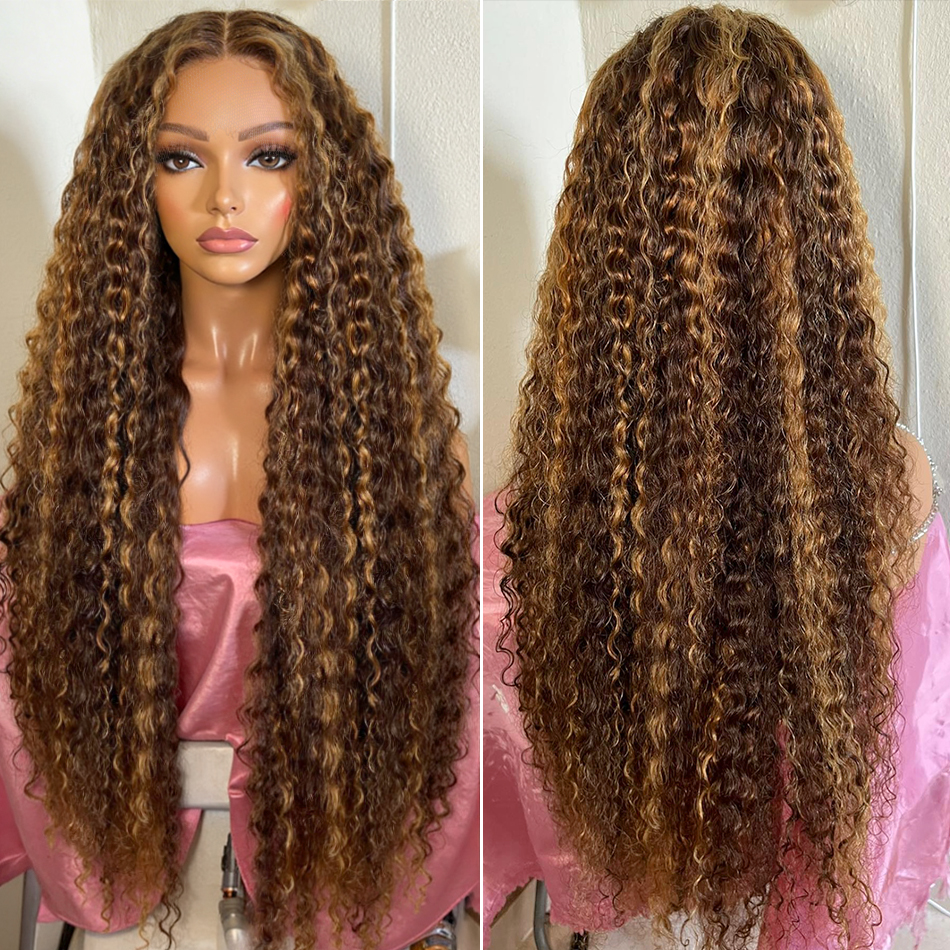 36 polegada destaque ombre peruca dianteira do laço cabelo humano onda profunda 13x6 hd mel loira perucas frontais do laço p4/27 encaracolado peruca de cabelo humano
