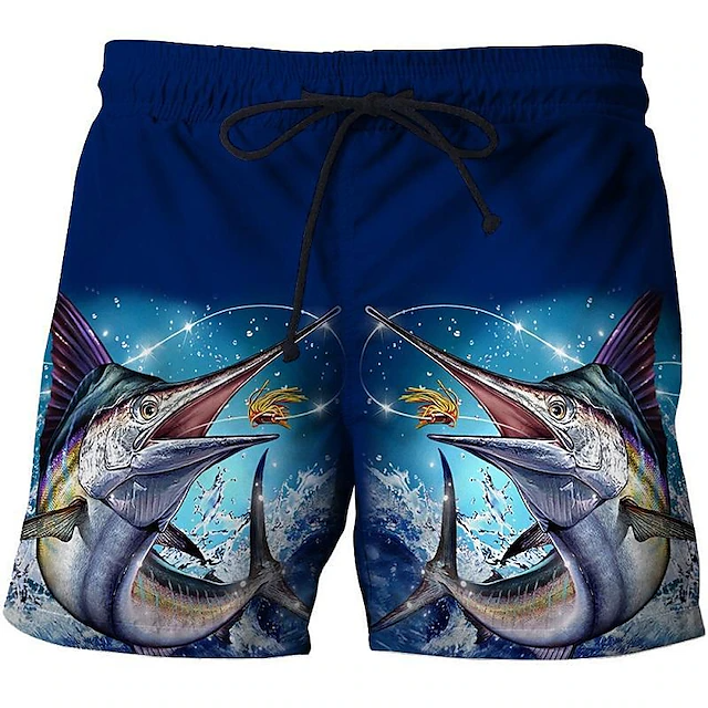 Męskie kąpielówki Vintage 3D wędkarski nadruk spodenki plażowe szybkoschnący wypoczynek na świeżym powietrzu spodenki sportowe stroje kąpielowe modne męskie spodenki