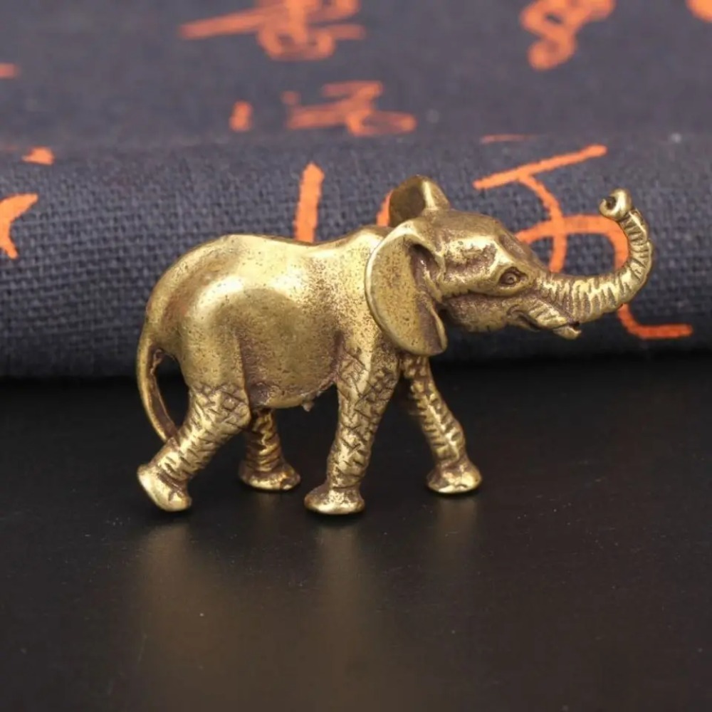 Estatuetas de elefante em miniatura de bronze antigo, ornamento de mesa para animais de estimação, decorações de cobre sólido, artesanato, decoração de casa, sala de estar