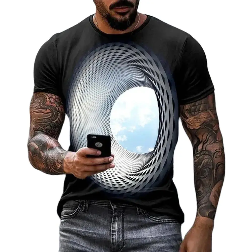 Mode heiße Verkäufe Persönlichkeit Spaß Himmel Grafik T-Shirts für Männer neue lässige drei dimensionale Wirbel gedruckt übergroße O-Ausschnitt T-Shirts