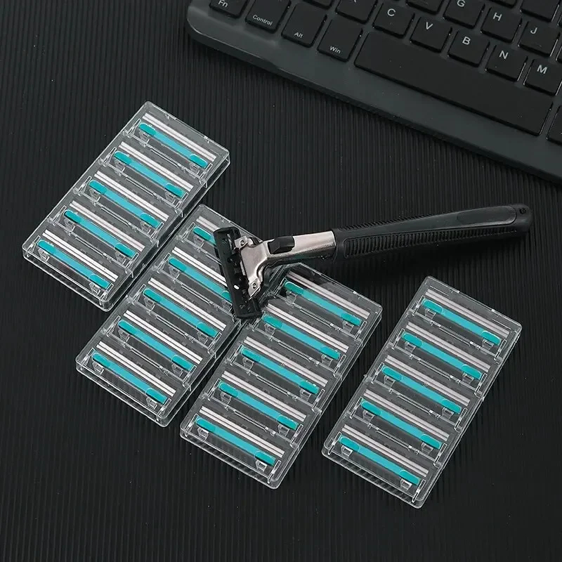 Juego de maquinilla de afeitar de doble filo premium: kit de afeitado para hombres de alta resistencia con 1 maquinilla de afeitar reutilizable y 20 cuchillas de repuesto de alta calidad