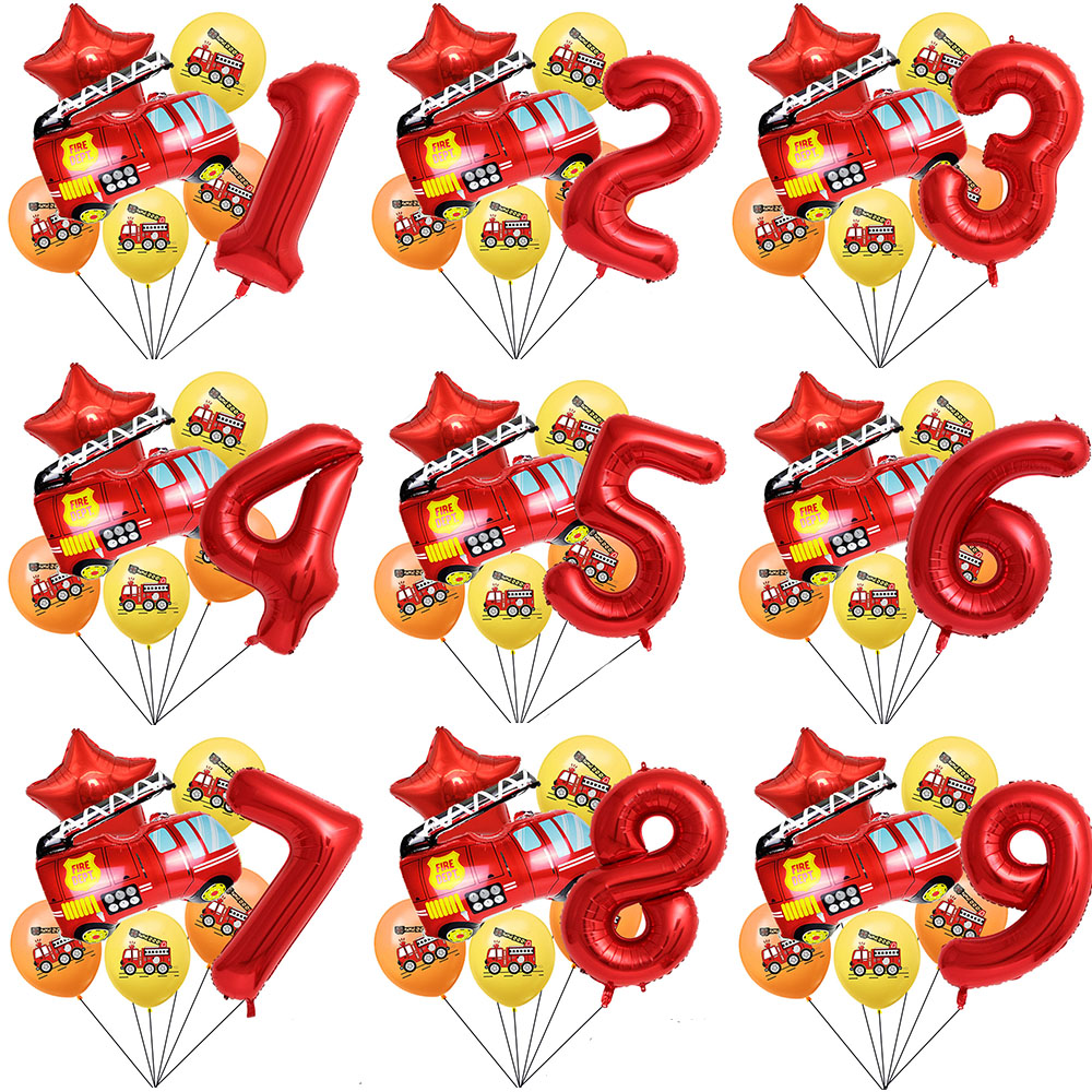 1 Satz Feuerwehr auto Luftballons Set rot 32 Zoll Nummer Ballon Flammen ballons für Baby party Feuerwehr mann Geburtstags feier Dekoration