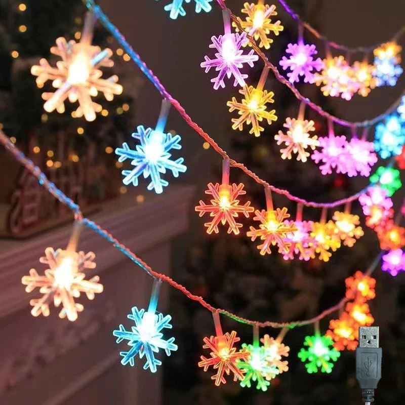 Guirlande lumineuse flocon de neige LED, prise USB, lumière d'arbre de noël, décoration esthétique de salle, fête de mariage, décor du nouvel an