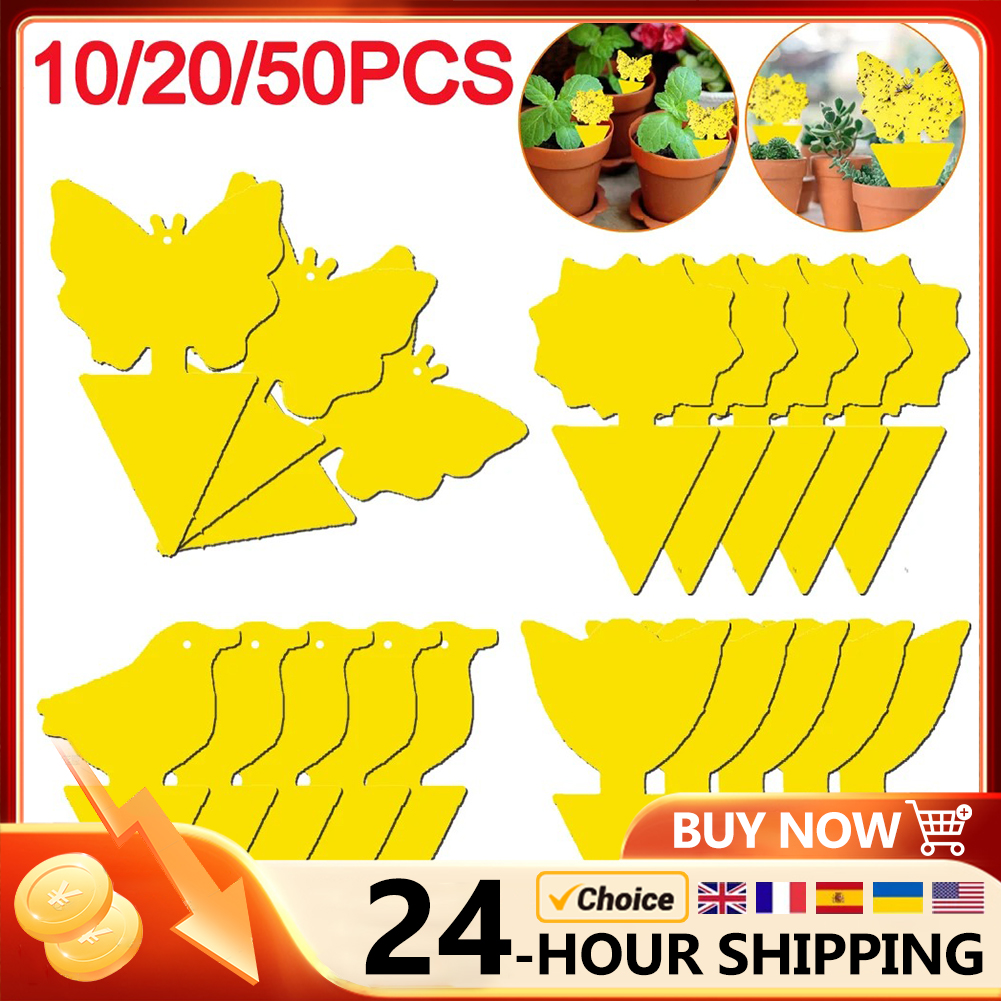 Trampas adhesivas de 50 a 10 piezas, trampa para moscas de frutas, amarilla, para uso interior y exterior, Control de plagas de insectos, planta de pegamento fuerte para jardín