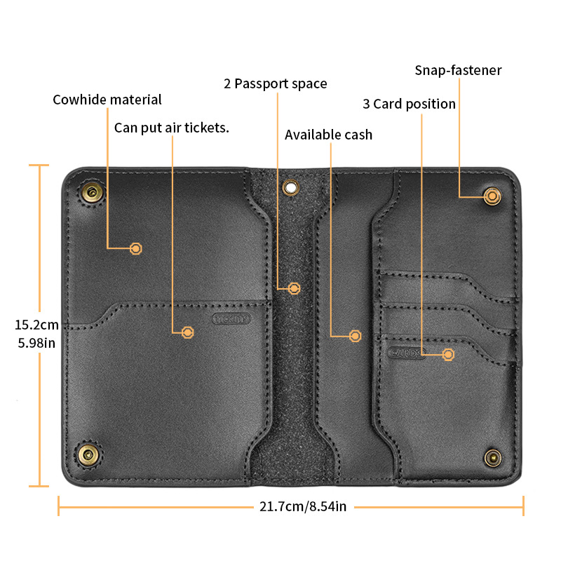 Capa de Couro Genuíno para Passaporte de Viagem, Porta-Passaporte, Proteção para Passaportes, Carteira de Cartões, Bolsa de Alta Capacidade