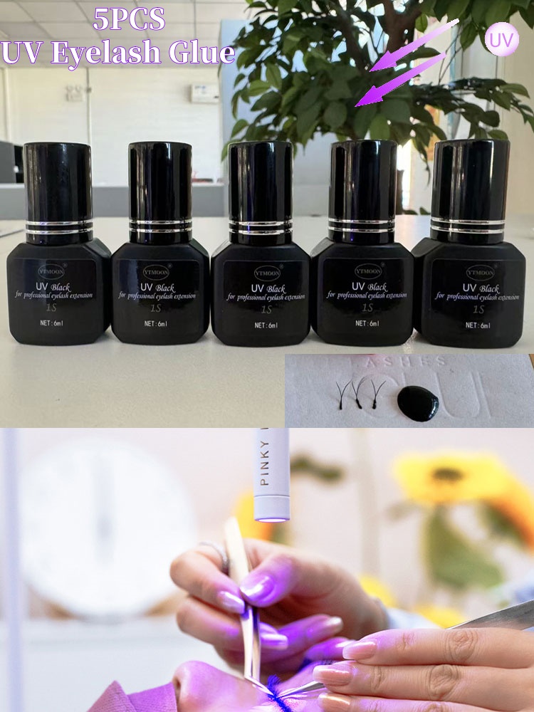 Wholesale 5PCS UV GLUE Adhesive Eyelash Extensions 6ml Black UV Eyelash Glue Fast Drying Strong Long Lasting False Lash Supplies