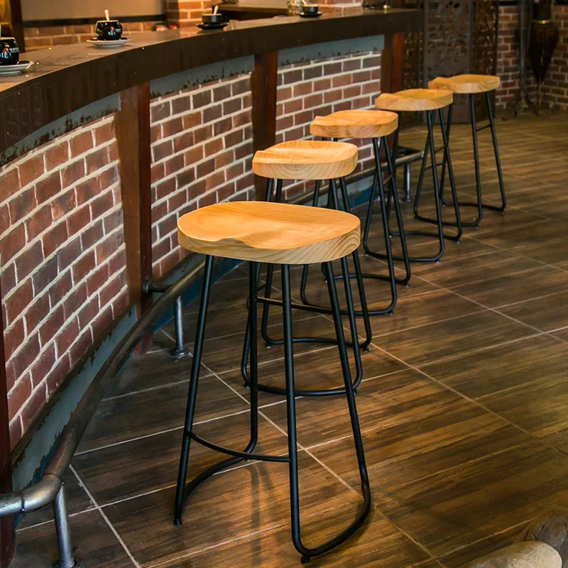 Modern Bar Stool Iron Seat Vanity Stool  European Style Solid Wood Fashionable Design Bar Stool  Bar Chair