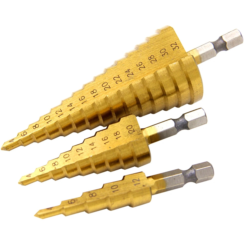 Foret étagé à tige hexagonale plaquée titane, rainure droite, ensemble d'accessoires d'outils, offres de forets Wildoda, 3mm, 12/4mm, 12/4mm, 20/4mm, 32mm