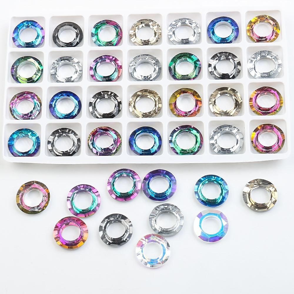 2PCS Crystal Round with Big Hole 14/20MM AB Ring of Angle Spacer Glass Flat Jewelry Making DIY Accessories Necklace  Beads