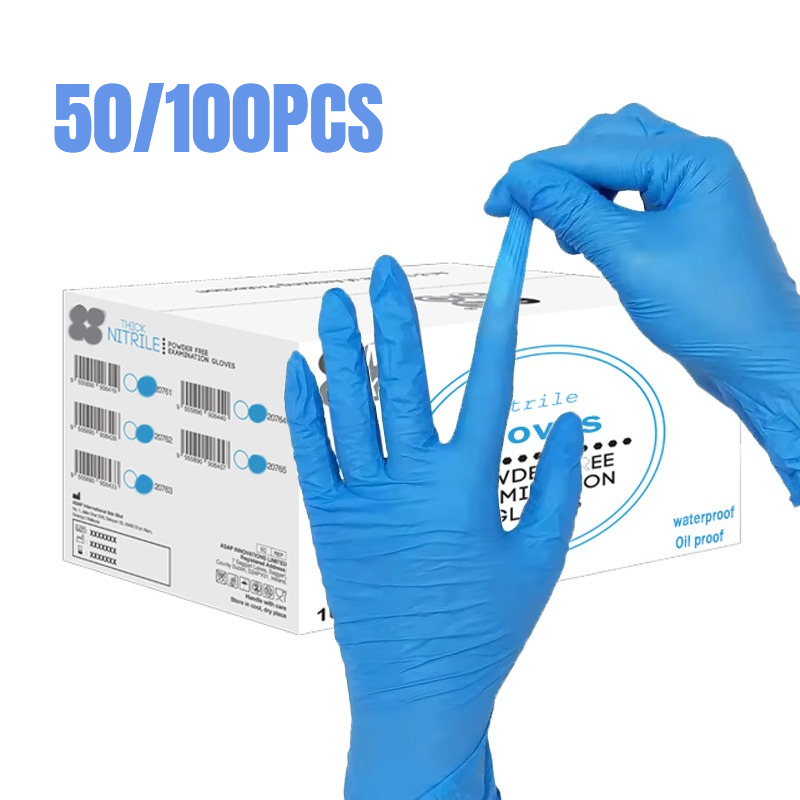 50/100 Pezzi Guanti in Nitrile Blu Monouso Impermeabili Durevoli per Tatuaggi, Unghie, Toelettatura Animali, Pulizie Domestiche