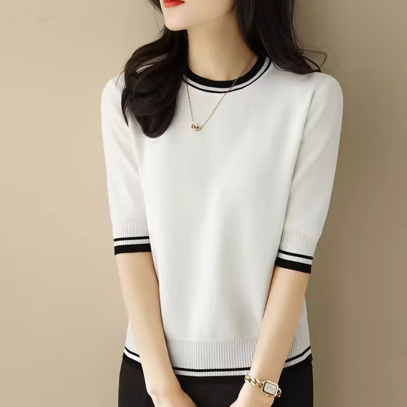 Femminile coreano nuovo girocollo manica corta t-shirt donna sottofondo moda mezza manica lavorato a maglia Top sottile e alla moda Pullover