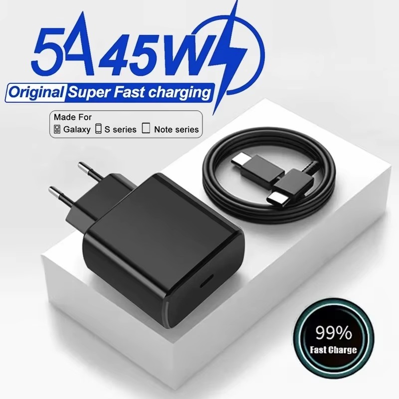 PD 45W 5A Super Fast Charger for Samsung S21 S22 S23 S24 Plus Note20 Ultra A34 A53 A54 A55 A71 A73 USB-C Quick Charging Cable 2m