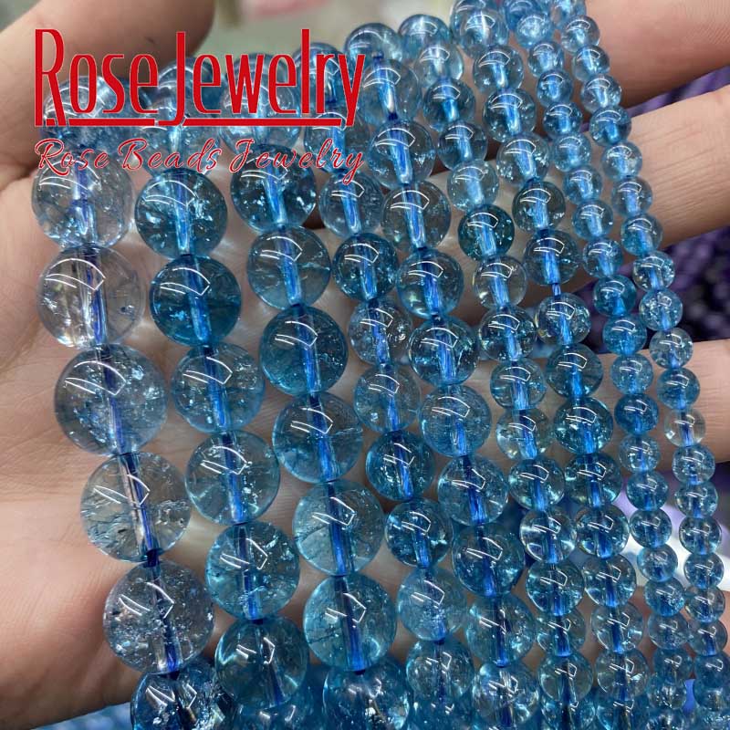 AAAAA Manik-manik Tokazs Biru Alami Manik-manik Kristal Biru Manik Batu Alam untuk Membuat Perhiasan Diy Kalung Gelang 4/6/8/10/12Mm 15"