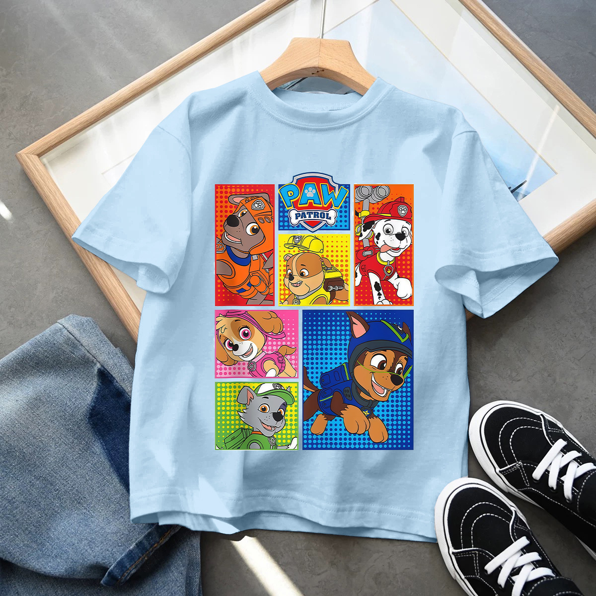 Camiseta Infantil de Verão 100% Algodão para Meninos e Meninas, Estampa de Desenho Animado Paw Patrol, Top Casual, Presente Fashion