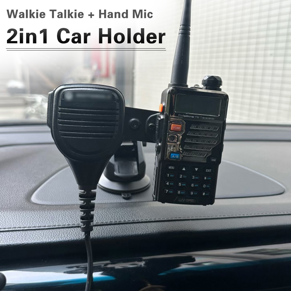 Supporto per auto Supporto per walkie-talkie e staffa per altoparlante per microfono PTT manuale Supporto per auto 2 in 1 per supporto per auto radio bidirezionale