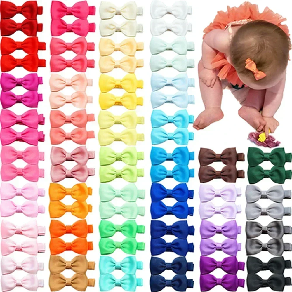 10 unids/lote de pinzas para el cabello para niños con lazo de cinta de grogrén de Color sólido, lazos hechos a mano, pasadores para niñas, horquillas, accesorios para fotos, conjuntos de regalo