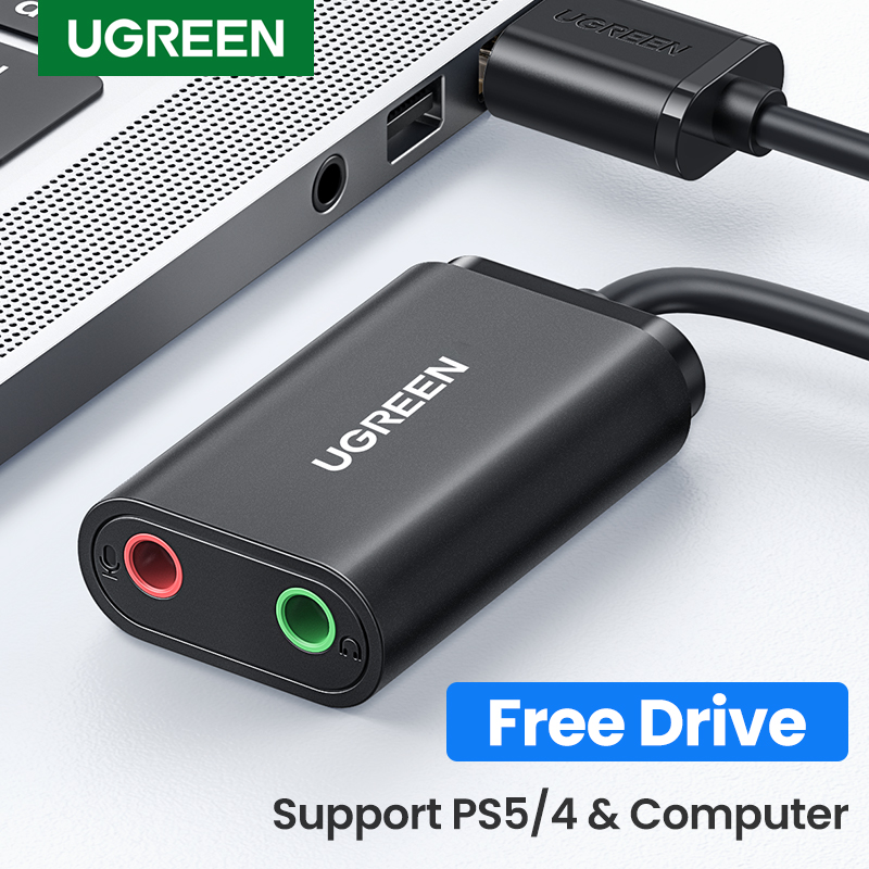 UGREEN Kartu Suara USB Ke Antarmuka Audio 3.5Mm untuk Laptop Desktop USB Ke Mikrofon Speaker Earphone untuk Kartu Audio PS5 PS4