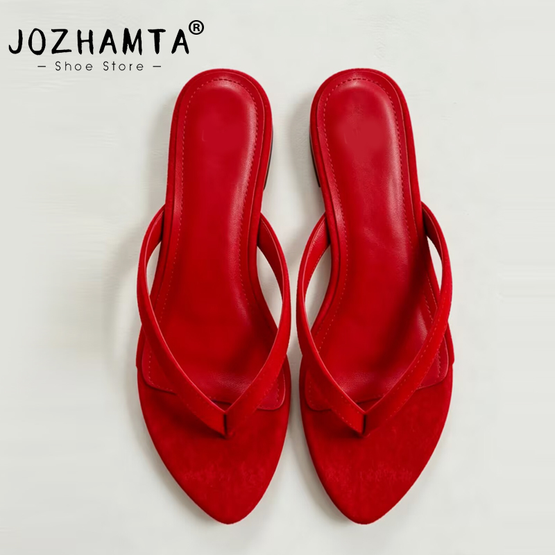 JOZHAMTA, размеры 34-43, модные женские сандалии из натуральной замши, шлепанцы для женщин, летняя обувь, повседневные туфли для вечеринок, тапочки