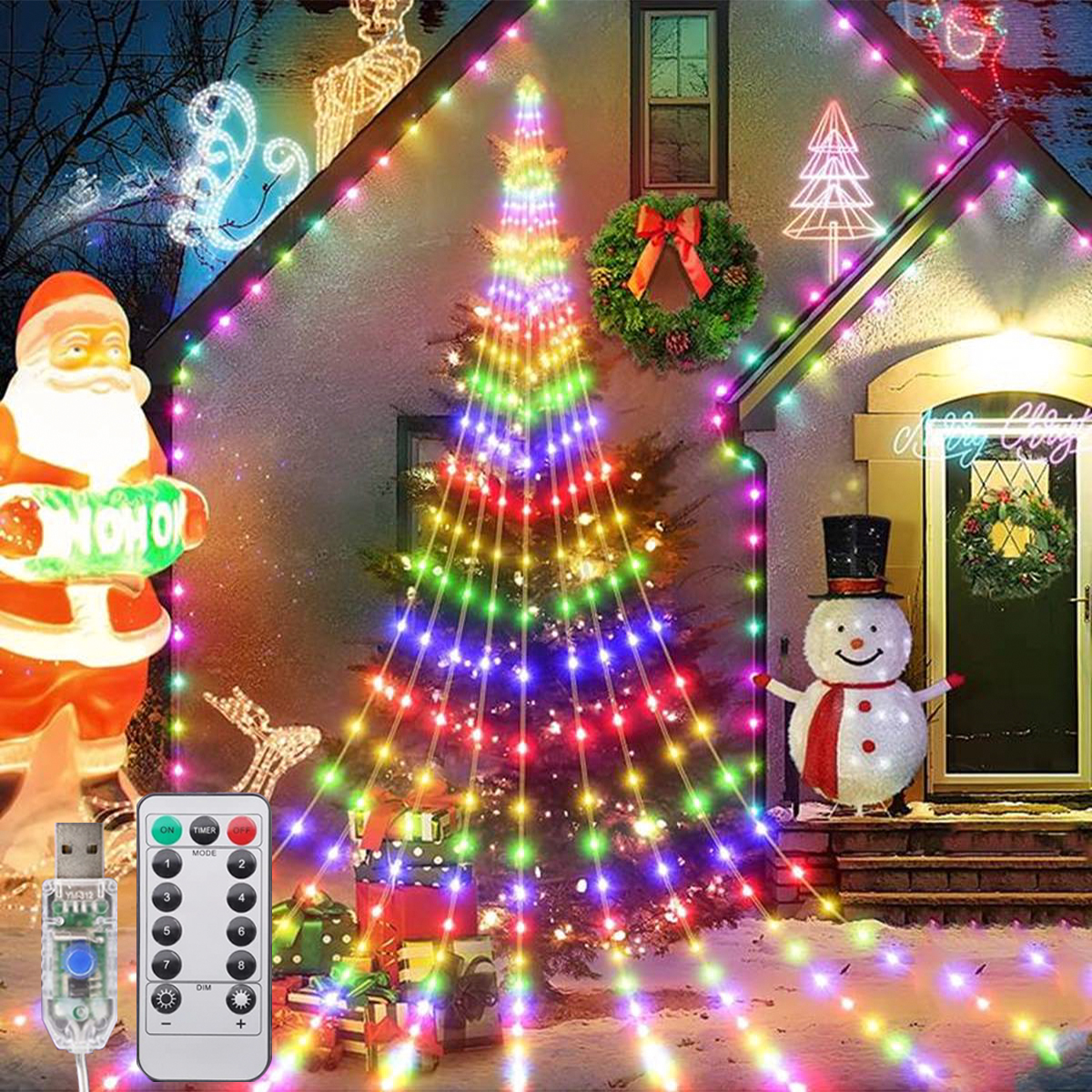 1PC 180LED cascade arbre fée lumière prise USB 8 Modes fenêtre rideau glaçon lumière pour guirlande extérieure décoration d'arbre de noël