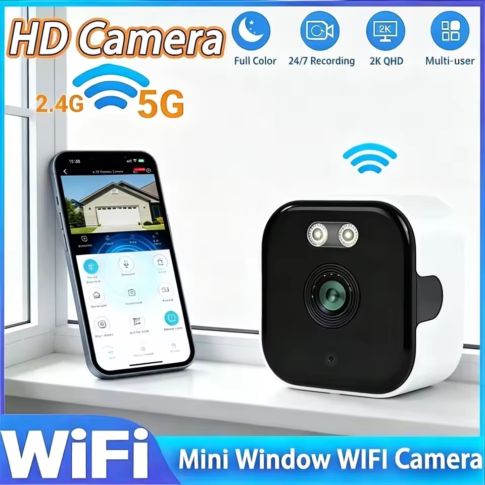 Mini Cámara para Ventana que Reemplaza Cámaras Exteriores, Cámara WiFi 2.4/5GHz, Resolución de 3MP, Visión Nocturna a Todo Color a Través de la Ventana