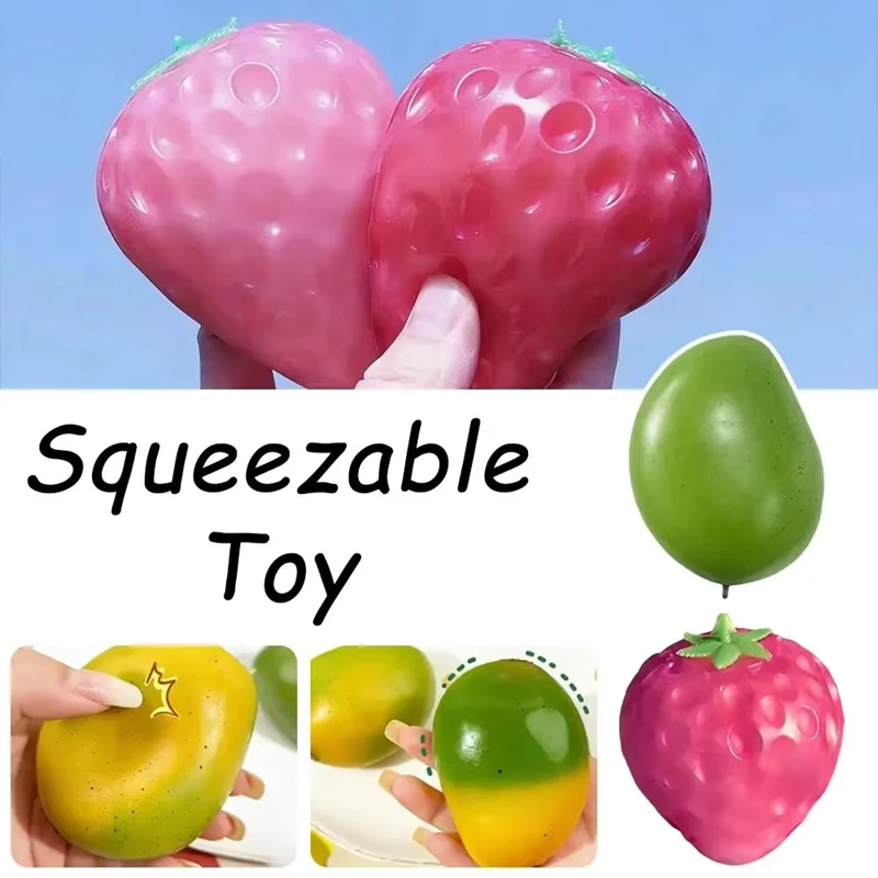 2026 Balles anti-stress Squishy mangue et fraise, jouet à presser, changeant de couleur, faites à la main, balles Fidget Squishy, jouet anti-stress, cadeau