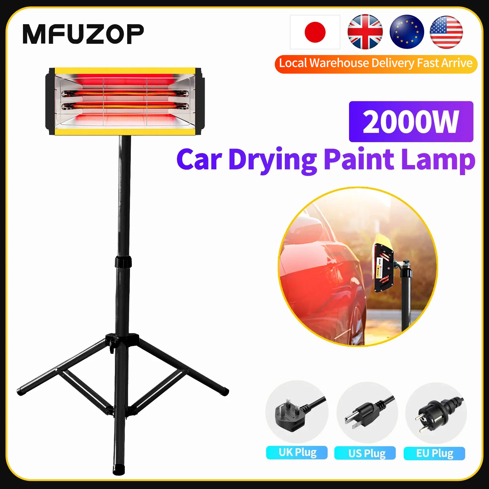 DATvissed BOSS-Lampe de cuisson de peinture infrarouge, séchoir à peinture à ondes courtes, lampe de séchage de peinture avec support rapide, 2000W
