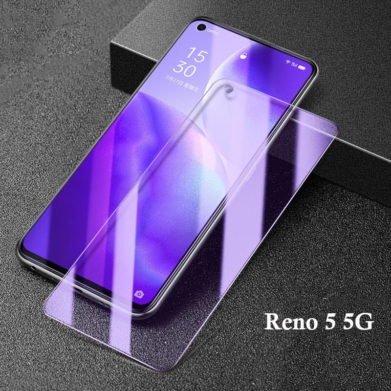 Pour OPPO Reno 5 5F 5K 5Lite 5Z 5A 5G protecteur d'écran en verre trempé pour Reno 6 Reno6 Lite Z 5G Anti couverture de protection en verre bleu