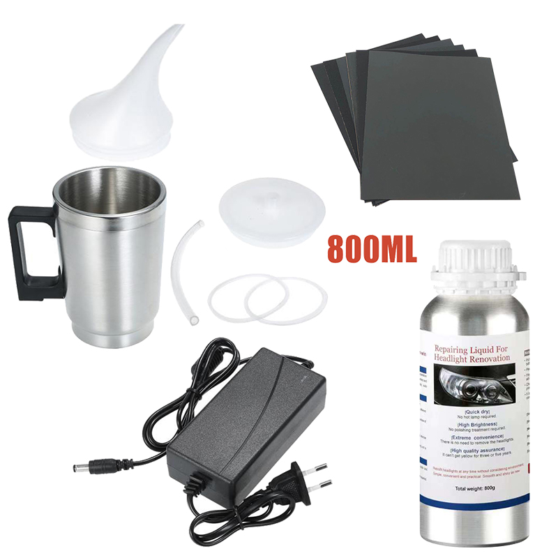Kit de polimento para renovação de faróis de carro, kit de restauração de faróis, oficina, ferramenta de cuidados automotivos, evaporador de polímero líquido 800ml