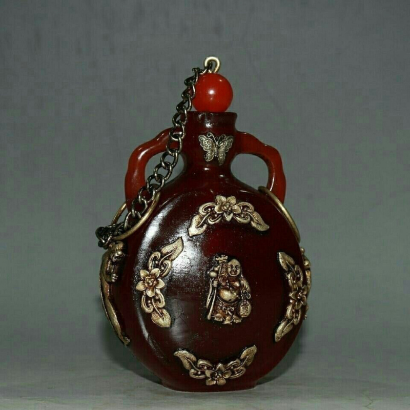 Antique Miscellaneous Items Republic of China Silver Amber Snuff Bottle Antique Old Goods Old Items Collectibles Exquisite Gifts