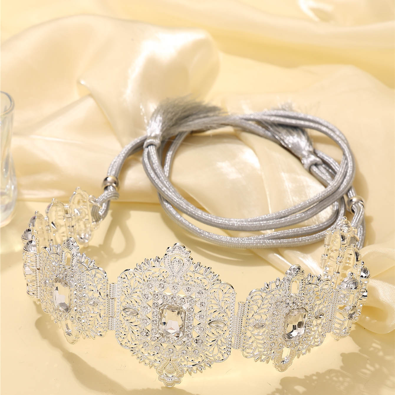Saoedi-Arabische dames gewaadriem ingelegd met strass steentjes verstelbare maat koninklijke vintage stijl bruids bruiloft riem dames gif