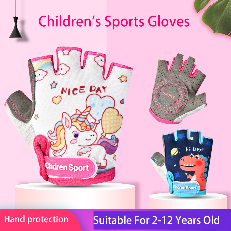 Kindersport Vingerloze handschoenen Fiets Jongen Meisje Fietsen Anti-slijtage Kinderen Rolschaatsen Training Oefening Bescherming Handschoenen