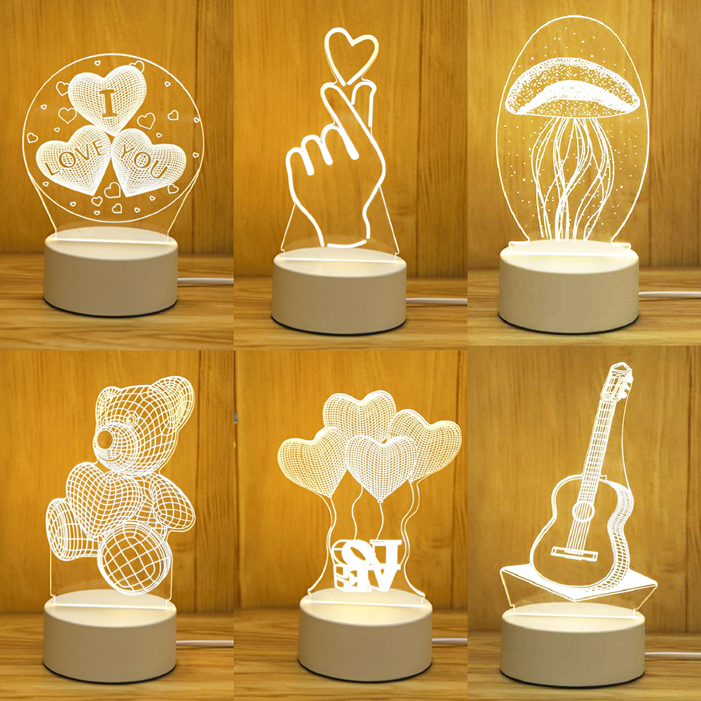 Lámpara Led acrílica 3D de amor romántico para el hogar, luz nocturna para niños, lámpara de mesa, decoración para fiesta de cumpleaños, lámpara de noche para el Día de San Valentín