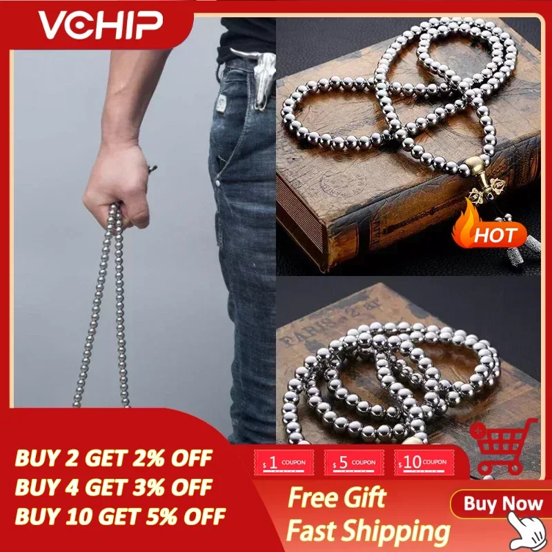 Taktische 8MM Stahl Kette 118-128 Ps Buddha Perlen Selbstverteidigung Hand Armband Halskette EDC Outdoor Werkzeuge Selbst schutz Überleben