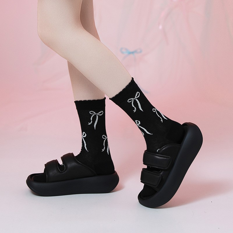 Women's Socks Spring Summer Breathable Mid-tube Stocking Thin Cotton Sock Bow Sock Ballet Style Breathable Solid Color Wholesale