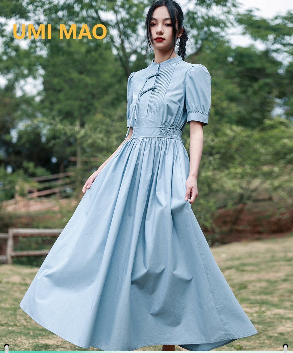 UMI Mao ชุดเดรสแขนกุดเอวสูงสไตล์จีน, ชุดเดรสแขนกุดทรงสลิมฟิตสำหรับสตรี Y2K ฤดูร้อน