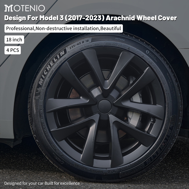 Design For Tesla Model 3 (2017-2023) 18 Inch Arachnid Style Wheel Cover Hubcaps Set of 4 (Not Compatible with Model 3 Highland)