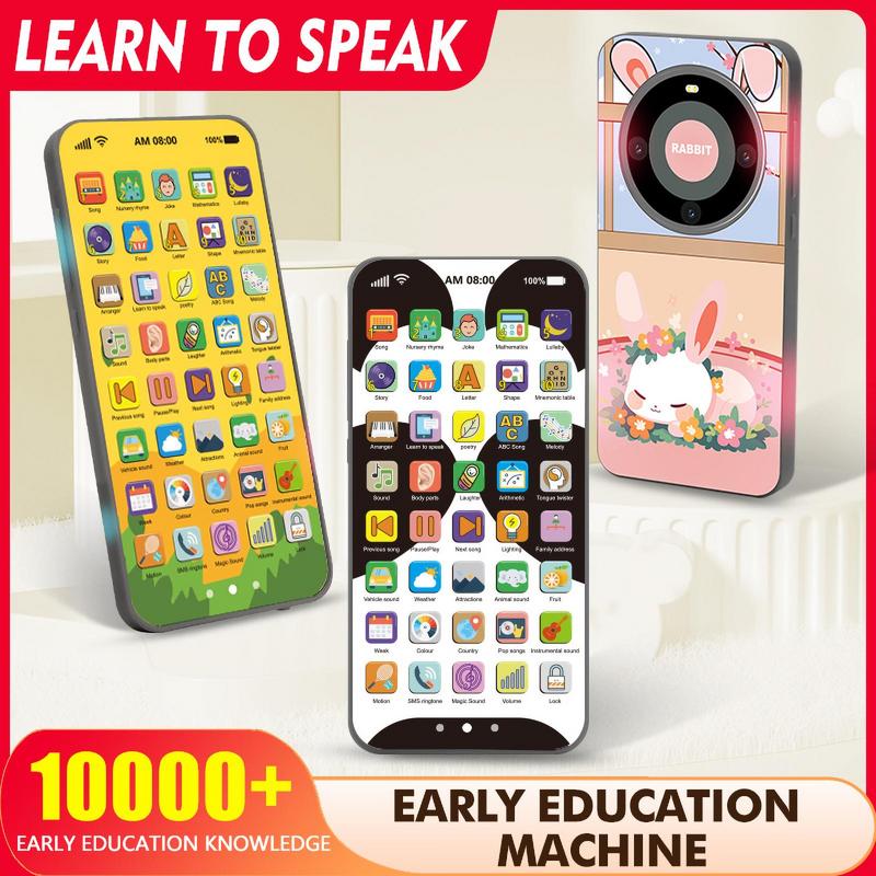 Teléfono inteligente de juguete para niños, teléfono móvil con pantalla táctil ligera, recargable, 10000 funciones, contenido educativo para niños