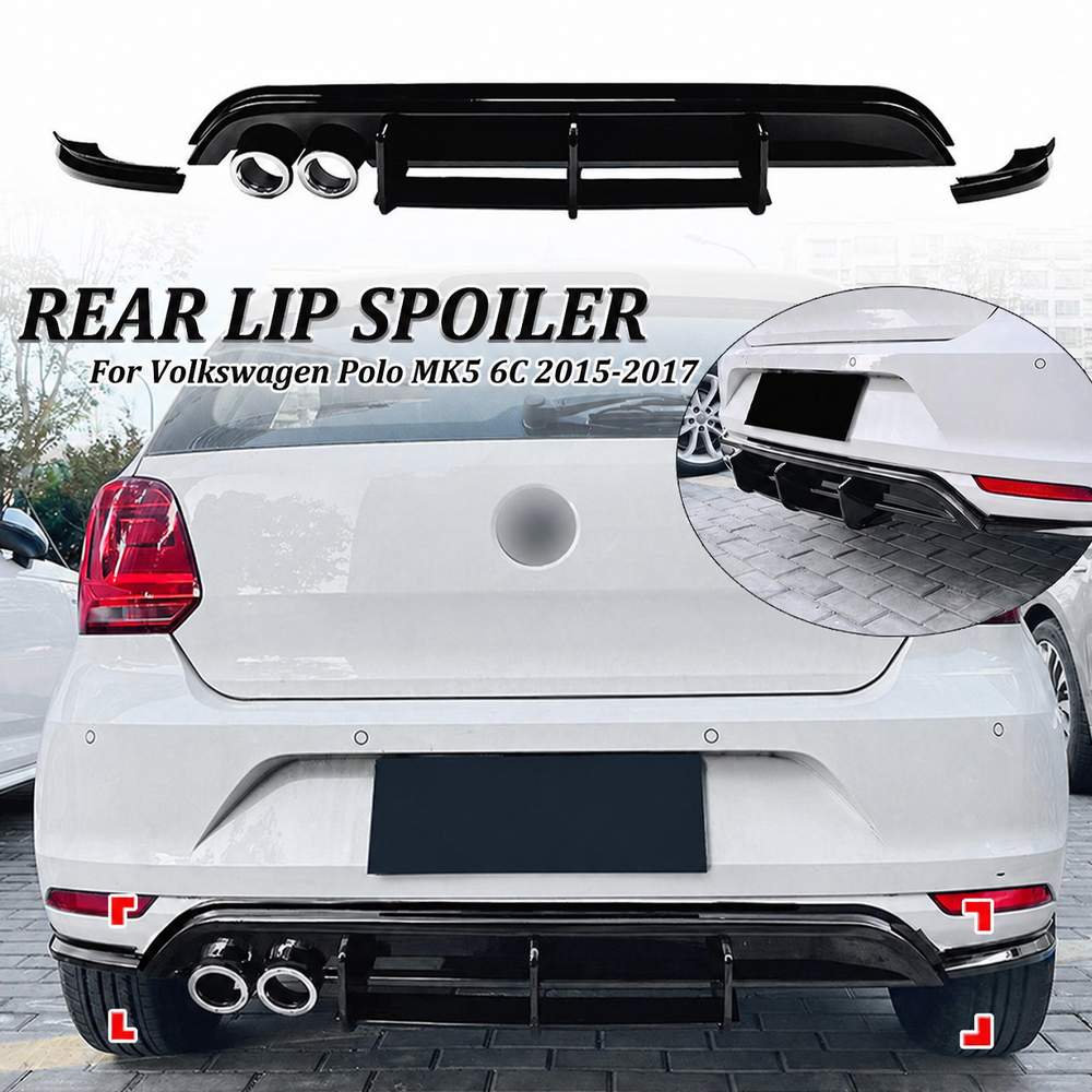 Diffuseur de pare-chocs arrière, spoiler, séparateur, protection, noir brillant, pour Volkswagen Polo MK5 6C 2015-2017, modification