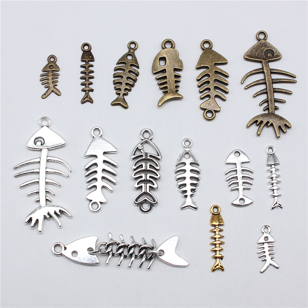 Breloques en os de poisson pour la fabrication de bijoux, pendentifs couleur Bronze Antique argent, bricolage artisanat, résultats de fabrication de bijoux faits à la main, 20 pièces