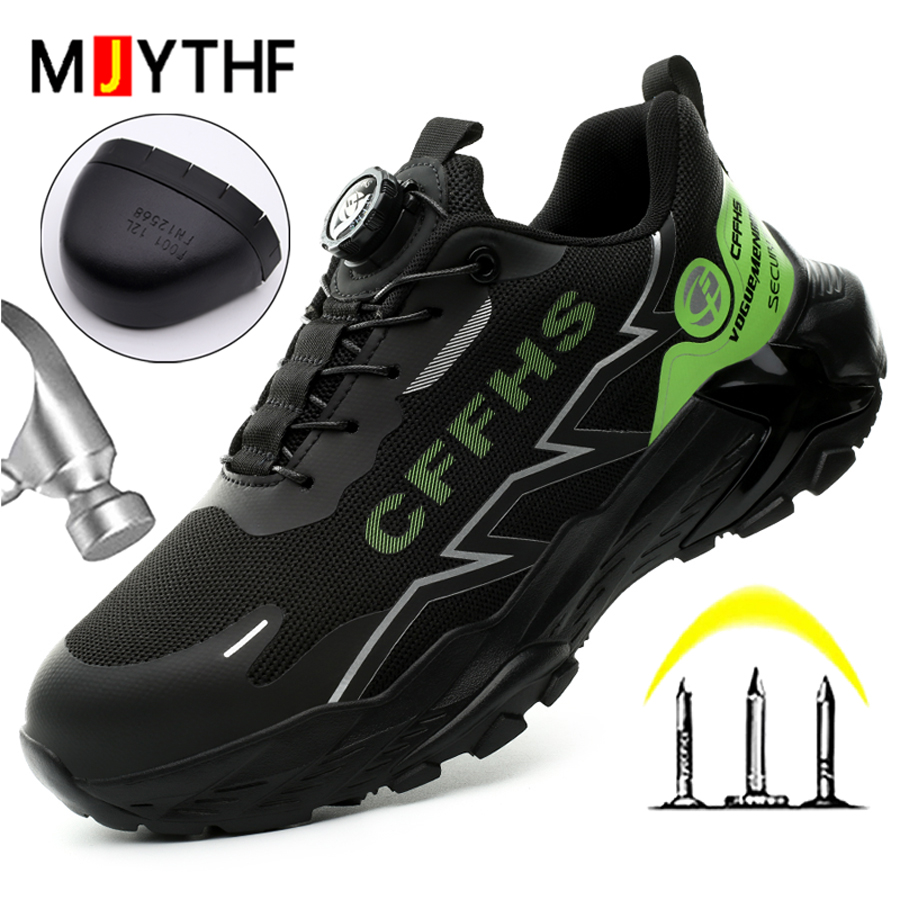 Rotating Button Security Shoes Men Boots Work Sneakers Steel Toe Shoes Puncture-Proof Work Shoes Safety Boots Protection Shoes