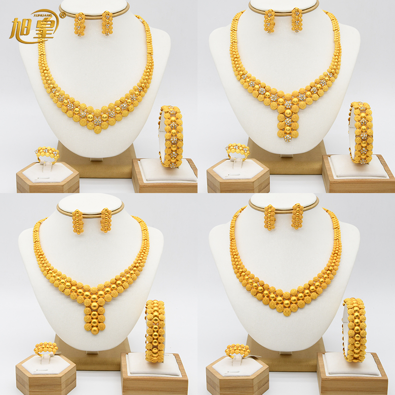 XUHUANG Dubai 2024 collar de Color dorado, pulsera, conjunto de joyería para mujer, collar con dije árabe etíope, conjunto de Gargantilla, regalos de boda