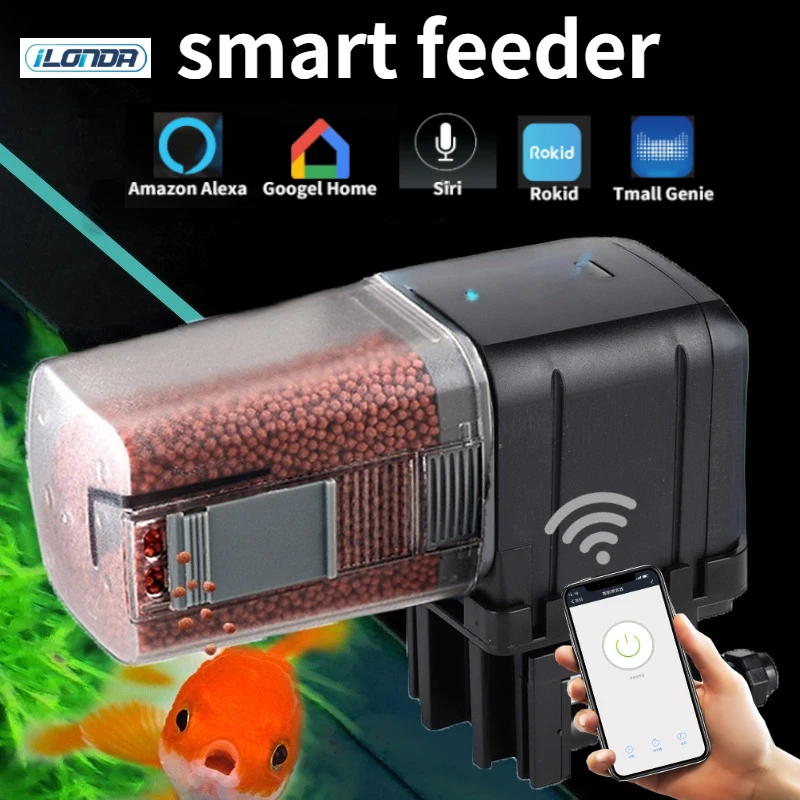 Temporizzazione automatica dell'alimentatore per acquario/app per smartphone wireless WiFi Altoparlante intelligente Controllo vocale remoto Alimentazione dei pesci
