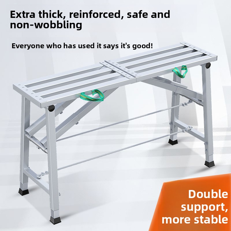 Double support folding scaffold, thickened and raised steel horse stool ladder, engineering ladder, decorative mobile platform