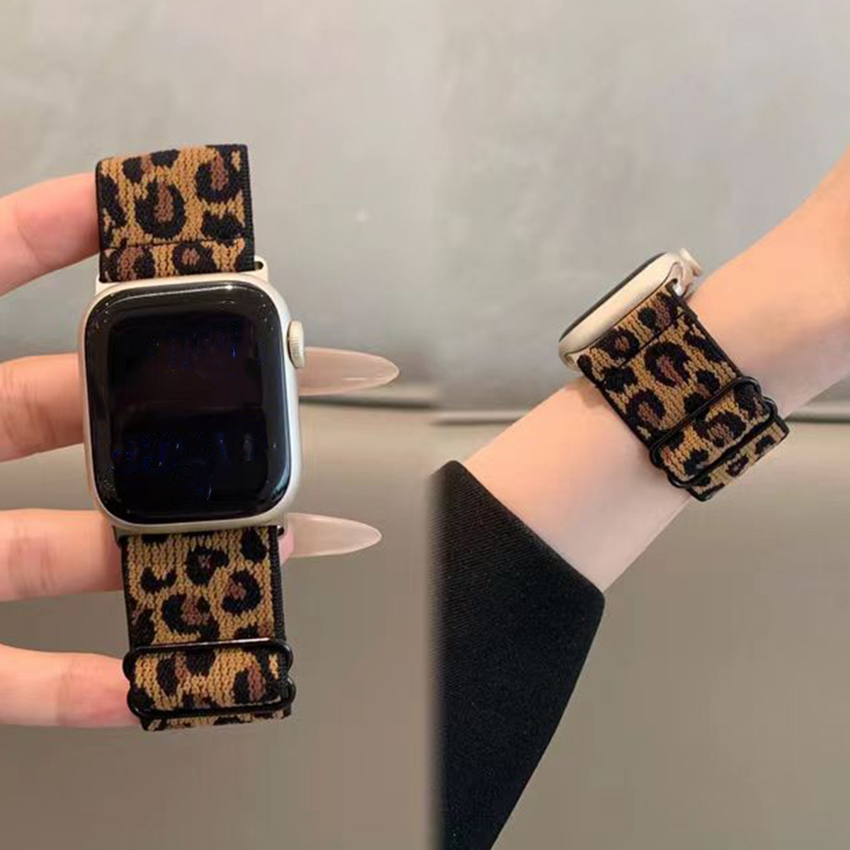 Estrela elástica de náilon leopardo para apple watch band series10/11 42mm 46mm esporte elástico laço de náilon para iwatch series10 9 8 7 6 5 4