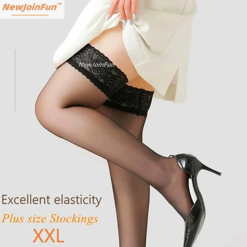 Große Spitzenstrümpfe in Übergröße, sexy, durchsichtig, über dem Knie, Oberschenkelhoch, Gothic-Fischnetz, lange Socken für übergroße Frauen, XXXXXL, Schwarz, Weiß