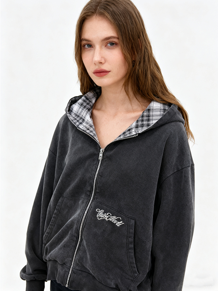 Otoño mujer gótico Harajuku ins calle bordado cremallera moda con capucha cardigan sudadera calle retro punk top Y2k ropa