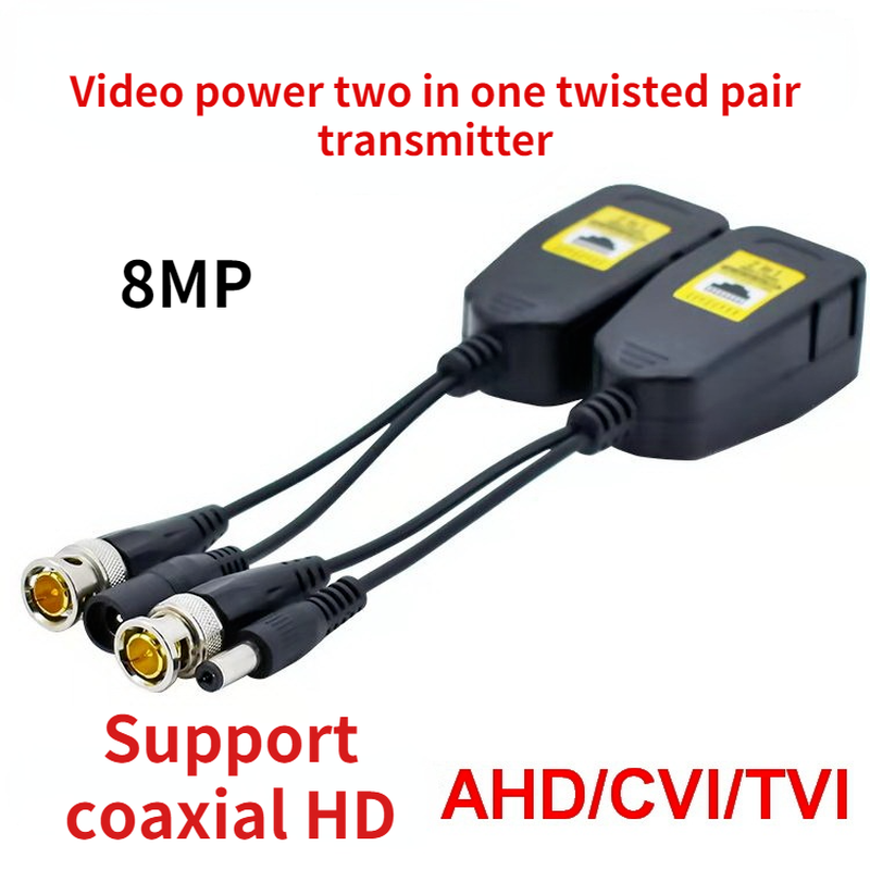 1 paire d'alimentation vidéo passive BNC vers RJ45 + émetteur-récepteur Balun Audio pour caméra de vidéosurveillance 8MP CVBS AHD CVI TVI UTP Balun