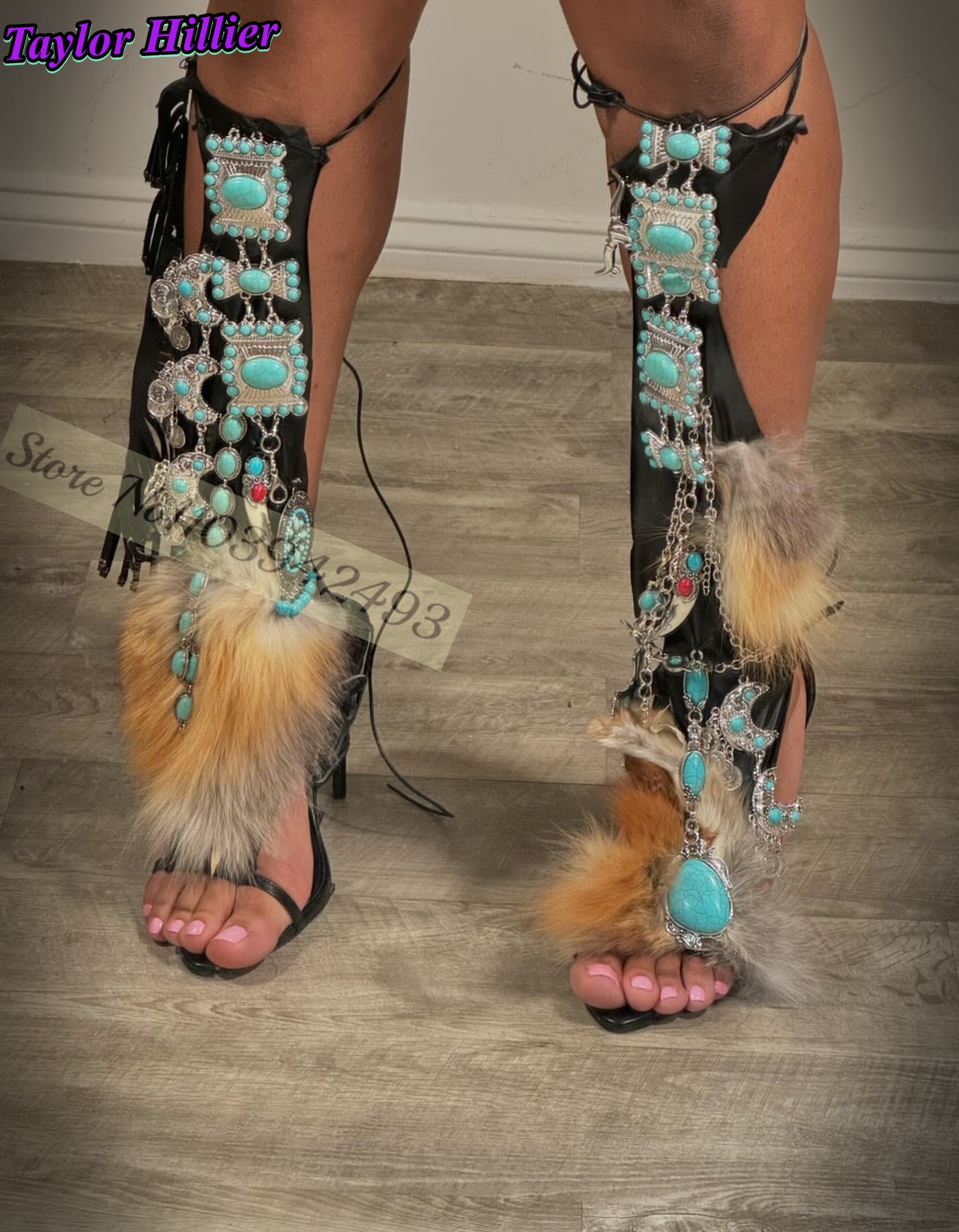 Sandálias gladiadoras de pele turquesa, sapatos femininos de cor mista, salto alto fino romano, bico fino, verão