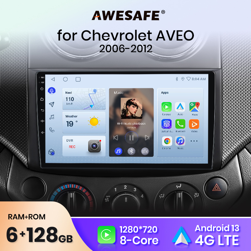 Awesafe ai Stimme für Chevrolet Aveo T250 2006-2012 Autoradio 2 Din Android Auto Multimedia GPS Track Carplay 2din DVD 6 128GB